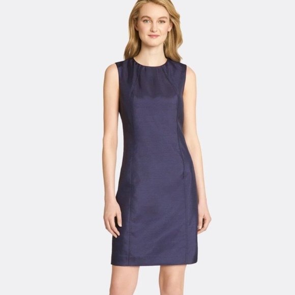Tahari Satin Sheath Dress Navy Blue Size 4 Small - Picture 1 of 11